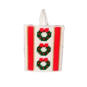 Christmas Wreath Tissue Box Cover Handmade Plastic Canvas Metallic Holiday